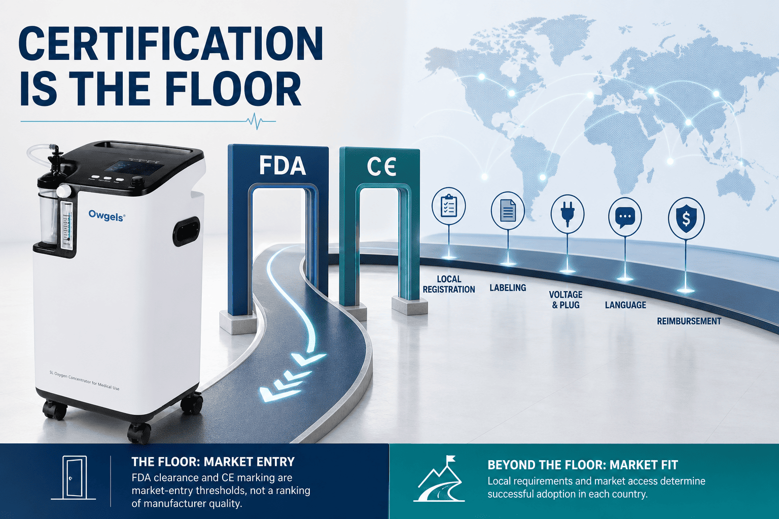 Regulatory certification as market entry threshold for oxygen concentrators FDA CE certification oxygen concentrator sourcing