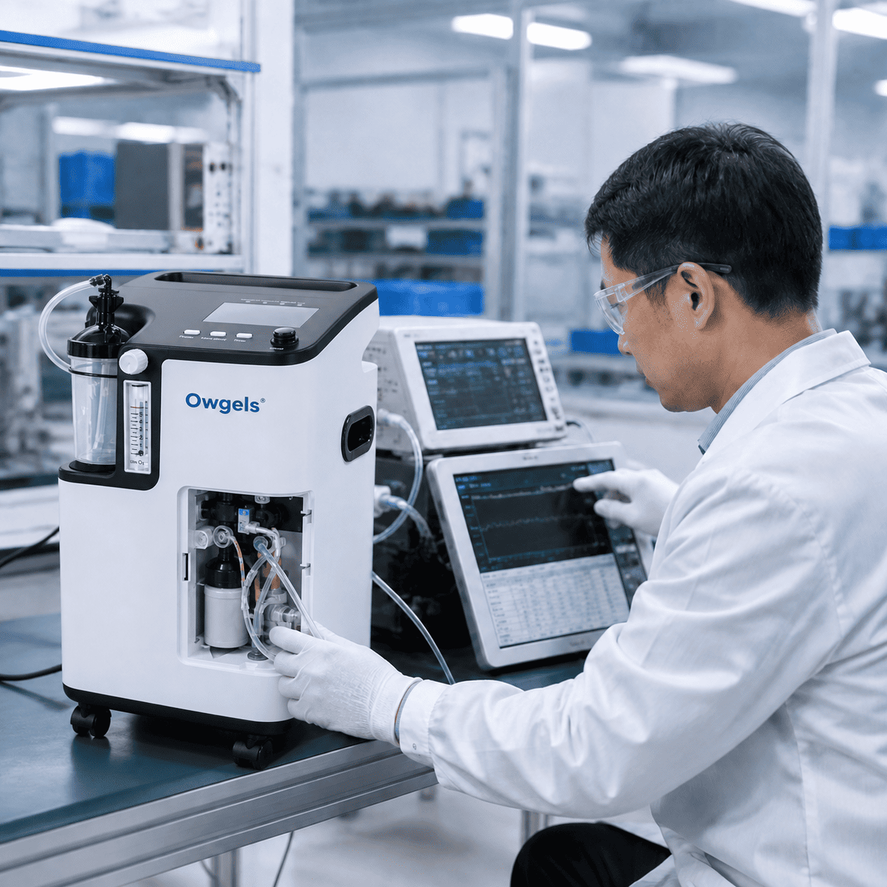 Oxygen concentrator quality control and manufacturing evaluation quality control inspection of oxygen concentrator at manufacturing facility